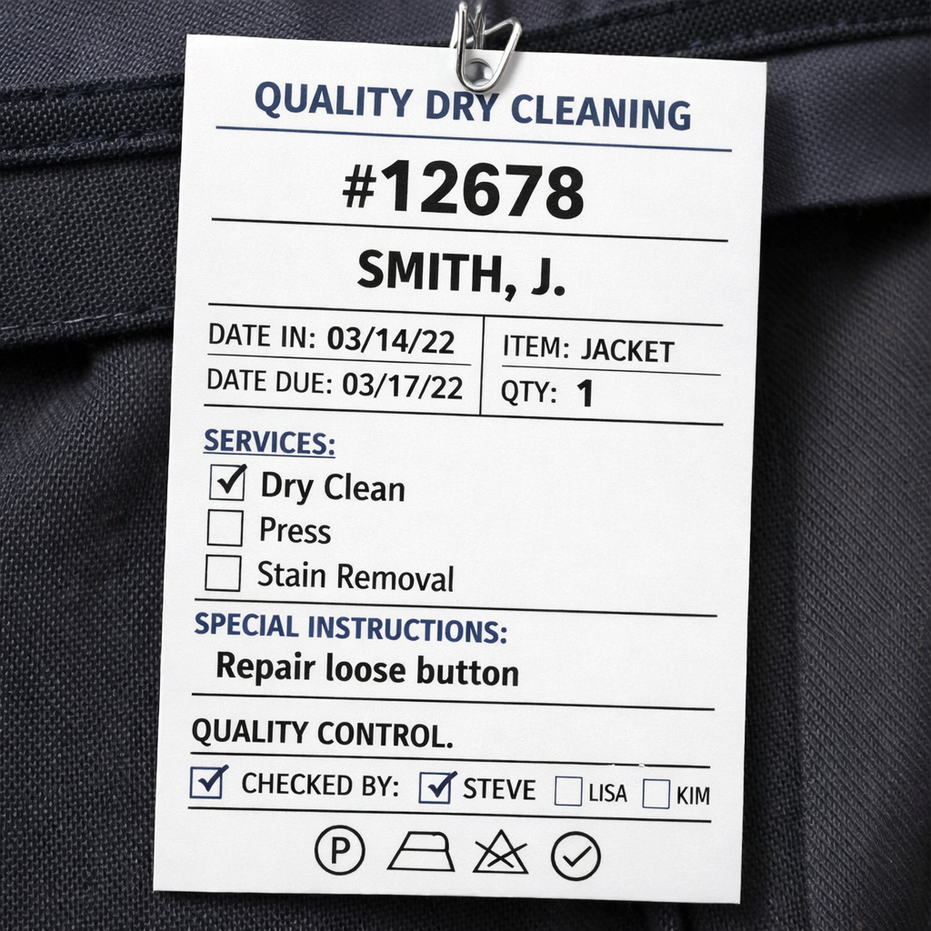 Dry cleaning tag