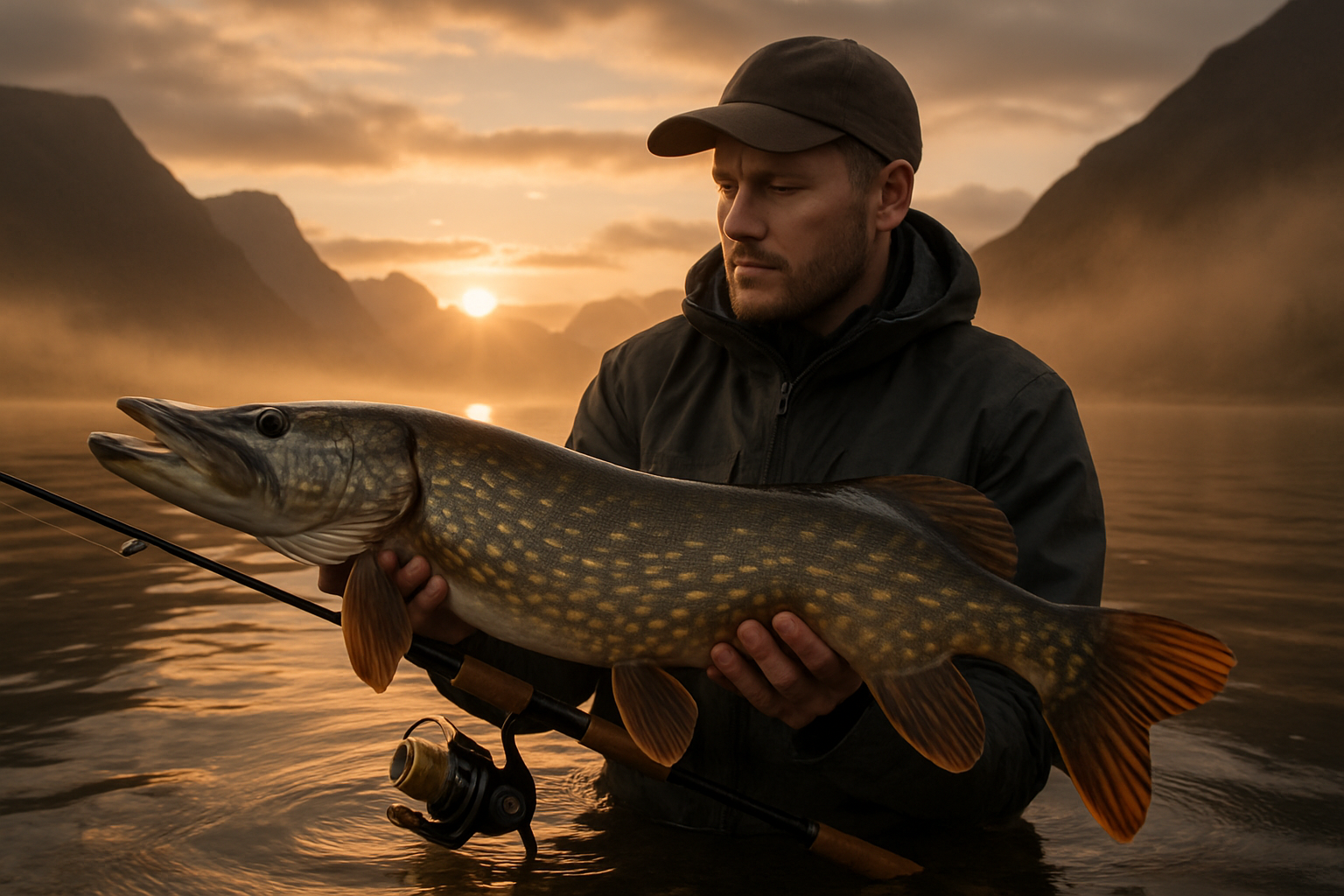 Fishing in Nordic waters at sunrise
